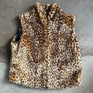 Vintage Y2K Leopard Print Faux Fur Vest Small